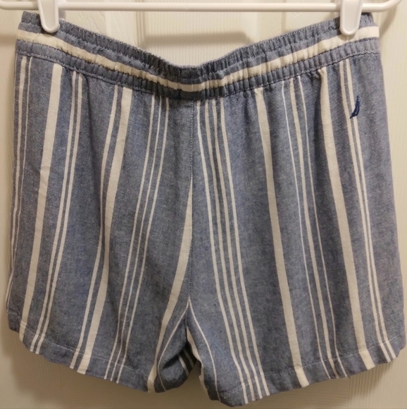 Nautica Women's Linen Blend Blue & White Striped Pull-On Elastic Waist Shorts S - Picture 8 of 8